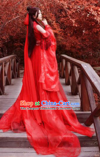 Traditional Chinese Cosplay Swordswoman Red Dress Ancient Royal Princess Costume for Women