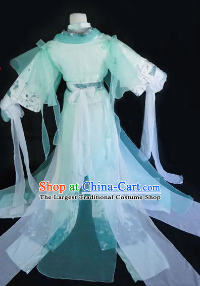 Traditional Chinese Cosplay Swordswoman Light Green Dress Ancient Royal Princess Costume for Women