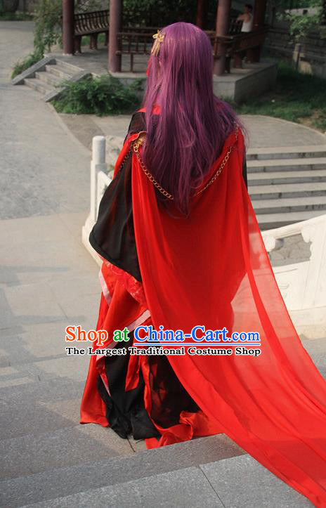 Traditional Chinese Cosplay Swordsman Red Clothing Ancient Royal Highness Costume for Men