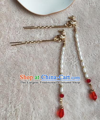 Traditional Chinese Hanfu Palace Pearls Tassel Phoenix Hair Stick Hairpins Ancient Princess Hair Accessories for Women