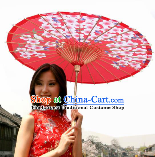 Japanese Handmade Printing Cherry Blossom Red Oil Paper Umbrella Traditional Dance Umbrellas