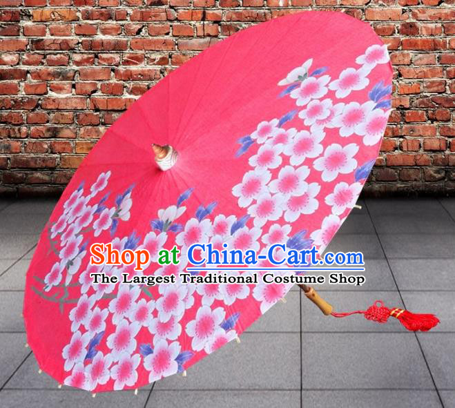 Japanese Handmade Printing Cherry Blossom Red Oil Paper Umbrella Traditional Dance Umbrellas