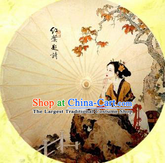 Chinese Handmade Printing Ancient Beauty Maple Leaf Oil Paper Umbrella Traditional Decoration Umbrellas