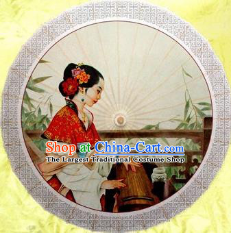 Chinese Handmade Printing Ancient Zither Beauty Oil Paper Umbrella Traditional Decoration Umbrellas