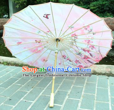 Handmade Chinese Classical Dance Printing Pink Flowers Butterfly Paper Umbrella Traditional Cosplay Decoration Umbrellas