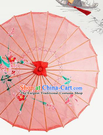 Handmade Chinese Classical Dance Printing Plum Red Silk Umbrella Traditional Cosplay Decoration Umbrellas