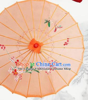 Handmade Chinese Classical Dance Printing Plum Orange Silk Umbrella Traditional Cosplay Decoration Umbrellas