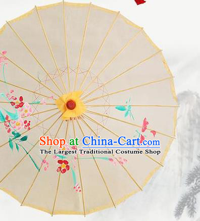 Handmade Chinese Classical Dance Printing Plum Yellow Silk Umbrella Traditional Cosplay Decoration Umbrellas