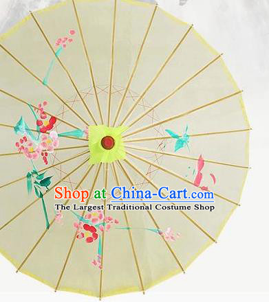 Handmade Chinese Classical Dance Printing Plum Light Yellow Silk Umbrella Traditional Cosplay Decoration Umbrellas