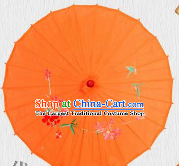 Handmade Chinese Printing Flowers Butterfly Orange Silk Umbrella Traditional Classical Dance Decoration Umbrellas