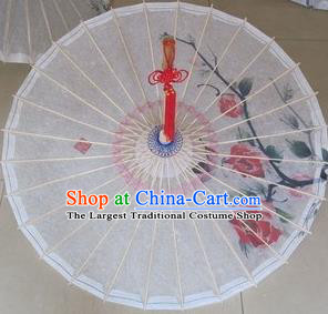 Chinese Classical Dance Handmade Ink Painting Roses White Paper Umbrella Traditional Decoration Umbrellas