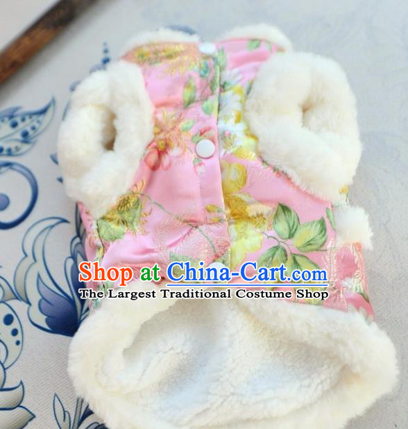 Traditional Asian Chinese Winter Dog Pink Brocade Costumes for New Year