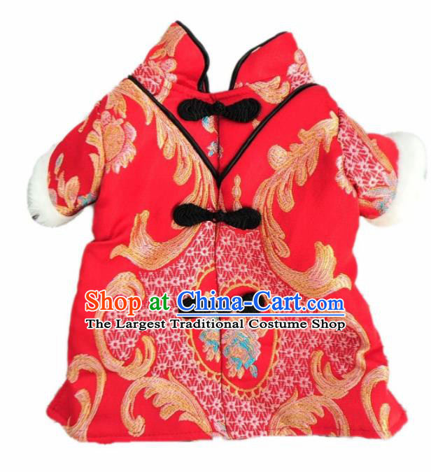 Traditional Asian Chinese Pets Clothing Winter Dog Red Brocade Costumes for New Year