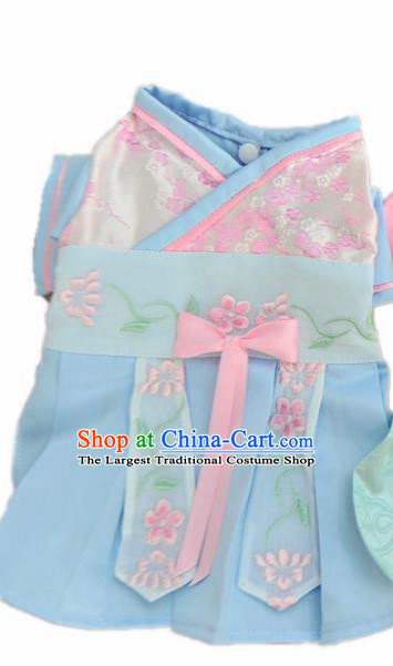Traditional Asian Chinese Pets Clothing Dog Blue Dress Costumes for New Year