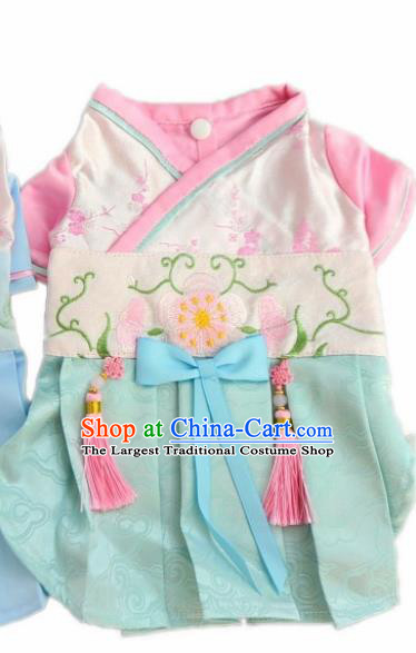 Traditional Asian Chinese Pets Clothing Dog Green Dress Costumes for New Year