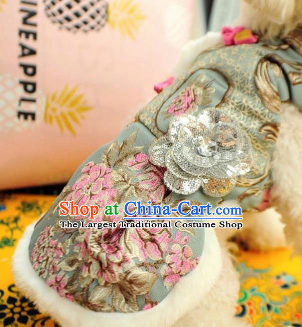 Traditional Asian Chinese Pets Clothing Dog Winter Green Cotton Padded Costumes for New Year