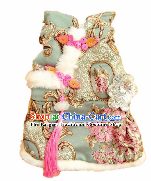 Traditional Asian Chinese Pets Clothing Dog Winter Green Cotton Padded Costumes for New Year