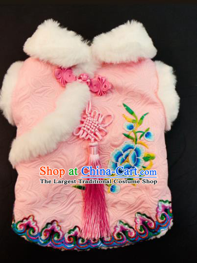 Traditional Asian Chinese Pets Clothing Dog Winter Pink Thermal Costumes for New Year