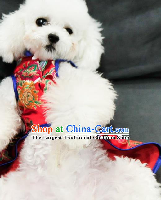 Traditional Asian Chinese Pets Clothing Dog Winter Red Dress Costumes for New Year