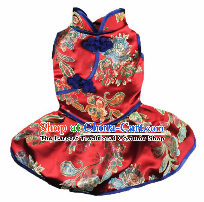 Traditional Asian Chinese Pets Clothing Dog Winter Red Dress Costumes for New Year