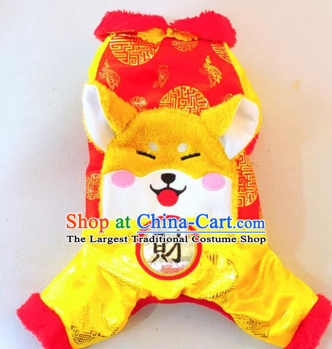 Traditional Asian Chinese Pets Clothing Dog Winter Yellow Costumes for New Year