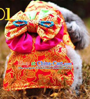 Traditional Asian Chinese Pets Clothing Dog Winter Red Costumes for New Year