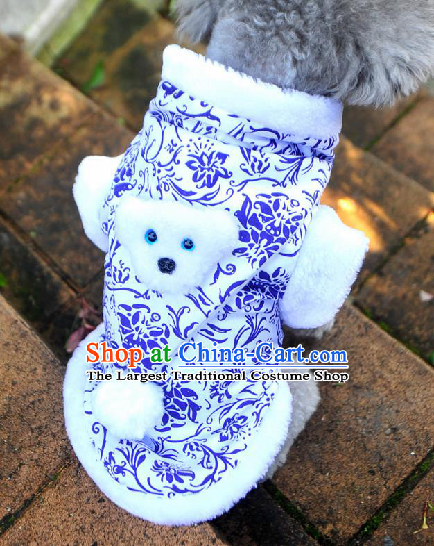 Traditional Asian Chinese Pets Clothing Dog Winter White Costumes for New Year