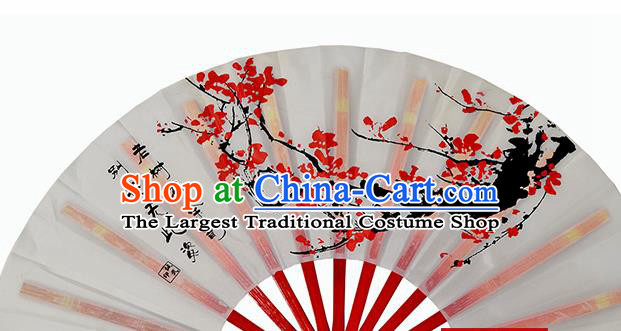 Chinese Handmade Printing Plum Blossom White Kung Fu Fans Accordion Fan Traditional Decoration Folding Fan