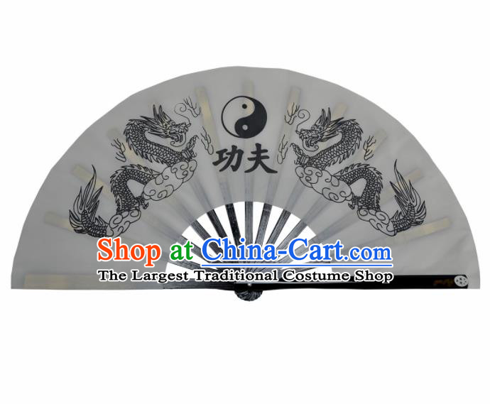 Chinese Handmade Martial Arts Printing Dragons Grey Silk Fans Accordion Fan Traditional Kung Fu Folding Fan