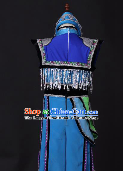 Traditional Chinese Child Miao Nationality Clothing Ethnic Minority Folk Dance Costume and Headpiece for Kids
