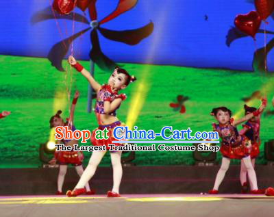 Traditional Chinese Folk Dance Spring Festival Fan Dance Clothing Yangko Dance Stage Show Costume for Kids