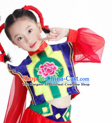 Traditional Chinese Folk Dance New Year Fan Dance Red Clothing Yangko Dance Stage Show Costume for Kids