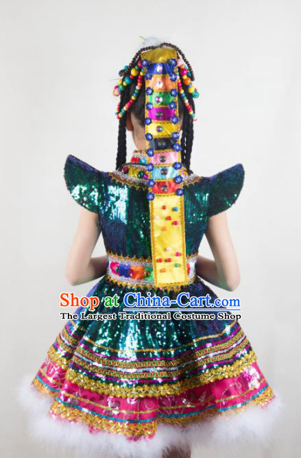 Traditional Chinese Zang Nationality Child Dress Ethnic Minority Folk Dance Costume for Kids