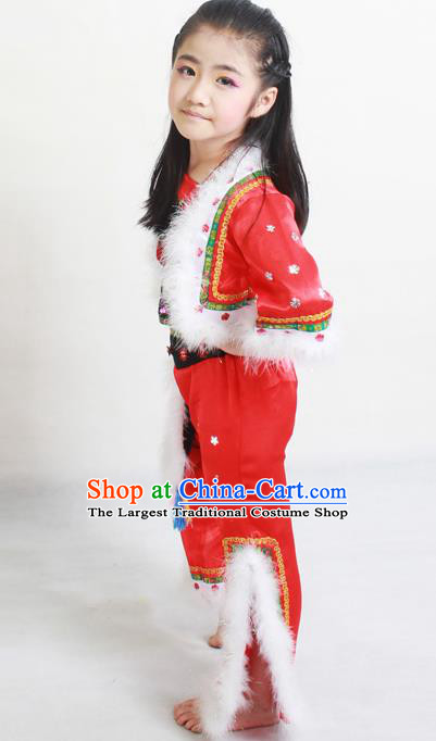 Traditional Chinese Folk Dance Red Outfits Spring Festival Fan Dance Yangko Dance Stage Show Costume for Kids