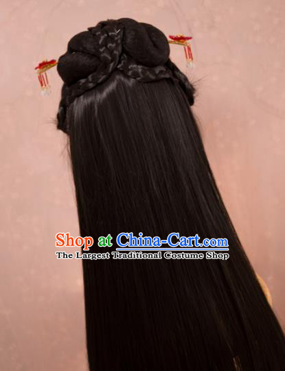 Traditional Chinese Ming Dynasty Young Lady Wigs Cosplay Ancient Goddess Female Swordsman Chignon for Women