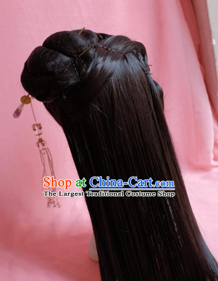 Traditional Chinese Ming Dynasty Nobility Lady Wigs Sheath Cosplay Ancient Goddess Female Swordsman Chignon for Women