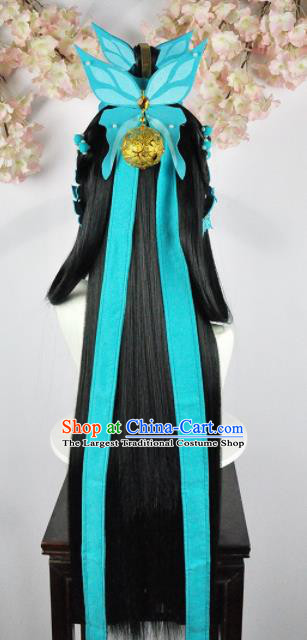 Traditional Chinese Cosplay Fairy Wigs Sheath Ancient Female Swordsman Chignon and Hair Accessories for Women
