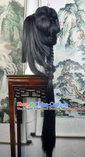 Traditional Chinese Cosplay Goddess Female Swordsman Black Wigs Sheath Ancient Princess Chignon for Women
