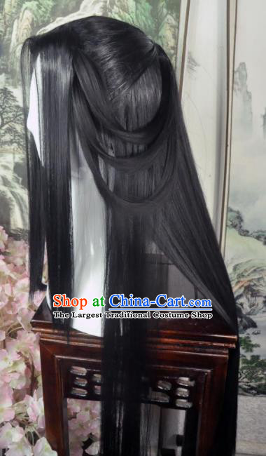 Traditional Chinese Cosplay Taoist Nun Female Swordsman Black Wigs Sheath Ancient Princess Chignon for Women