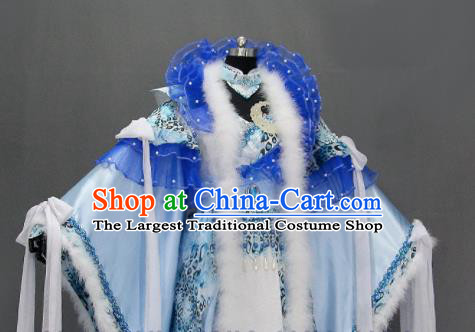 Traditional Chinese Cosplay Goddess Queen Blue Dress Ancient Drama Female Swordsman Costumes for Women