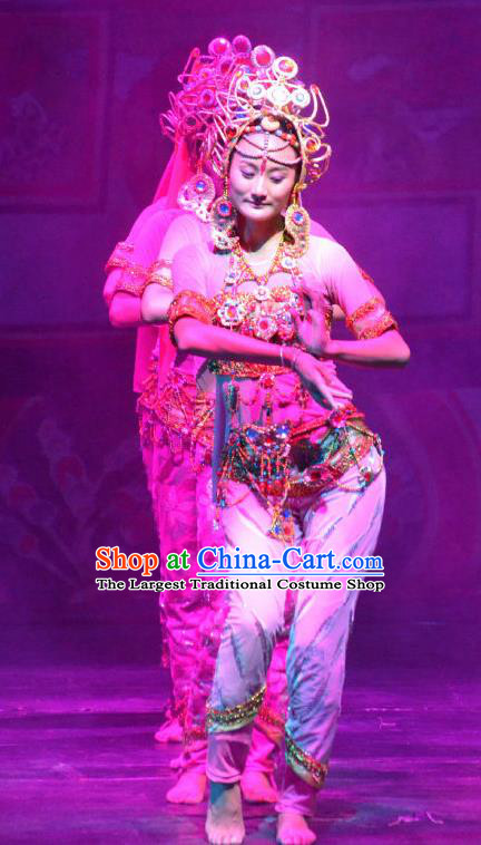 Chinese Happiness On The Way Indian Dance Dress Stage Performance Costume and Headpiece for Women