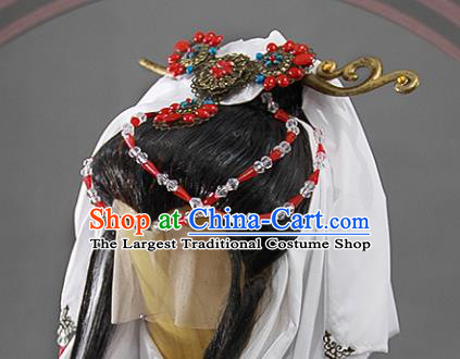 Traditional Chinese Ancient Taoist Nun Wigs and Hairpins Cosplay Female Swordsman Hair Accessories Complete Set for Women