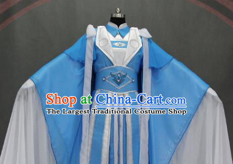 Traditional Chinese Cosplay Goddess Empress Blue Dress Ancient Drama Female Swordsman Costumes for Women