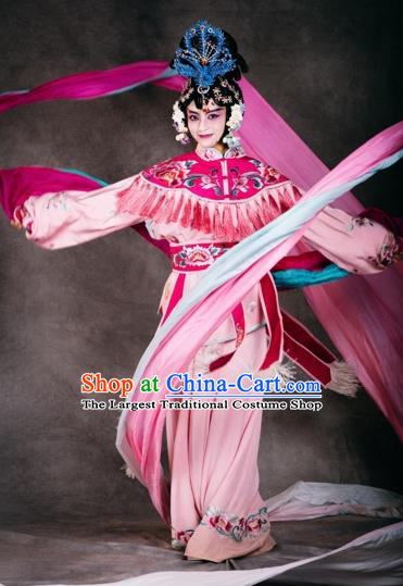Chinese The Burning Of The Imperial Palace Opera Dance Pink Dress Stage Performance Costume and Headpiece for Women
