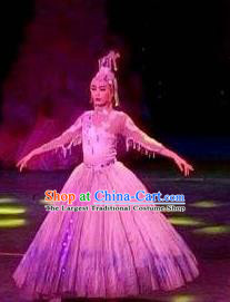 Chinese Night Of West Lake Classical Dance Bubble Dress Stage Performance Costume and Headpiece for Women
