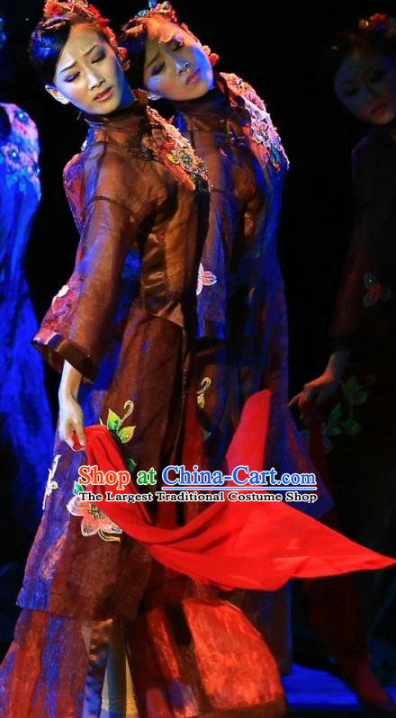 Chinese Female Embroider Dance Dress Stage Performance Costume and Headpiece for Women