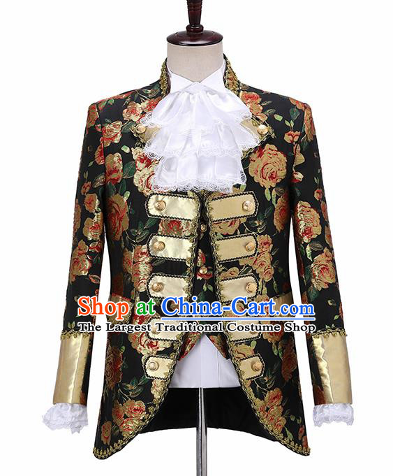 Traditional England Prince Costumes European Court Jacquard Weave Peony Vest Coat Clothing for Men