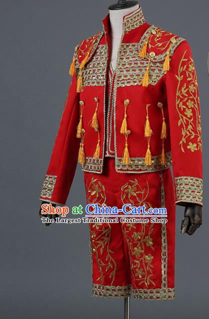 Traditional European Prince Costumes Spanish Court Red Clothing for Men
