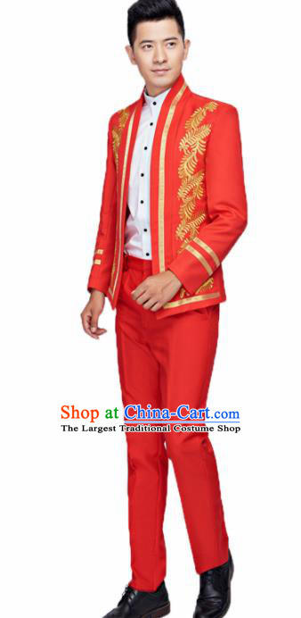 Traditional England Prince Red Costumes European Court Wedding Clothing for Men