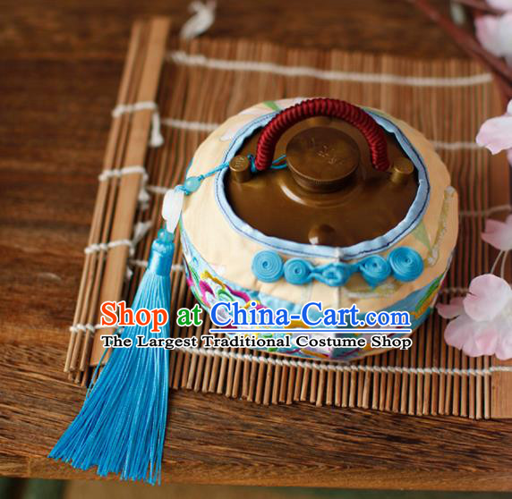 Traditional Chinese Ancient Termofor Cover Embroidered Blue Brocade Bag